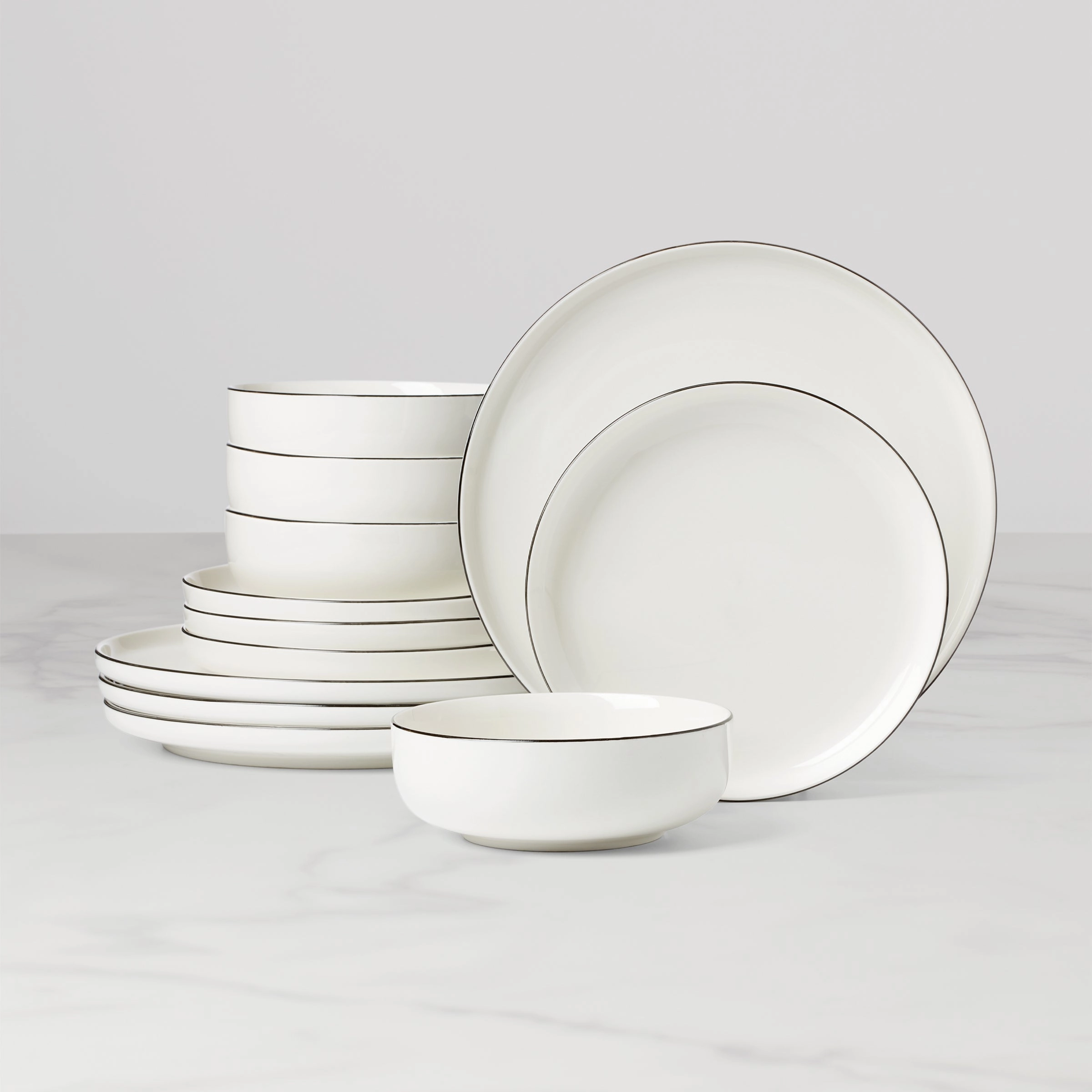 24 Seven Black Rim 12-Piece Dinnerware Setmodern kitchen decor ,kitchen dinner set ,dinnerware 