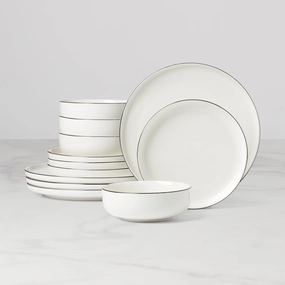 24 Seven Black Rim 12-Piece Dinnerware Setmodern kitchen decor ,kitchen dinner set ,dinnerware 