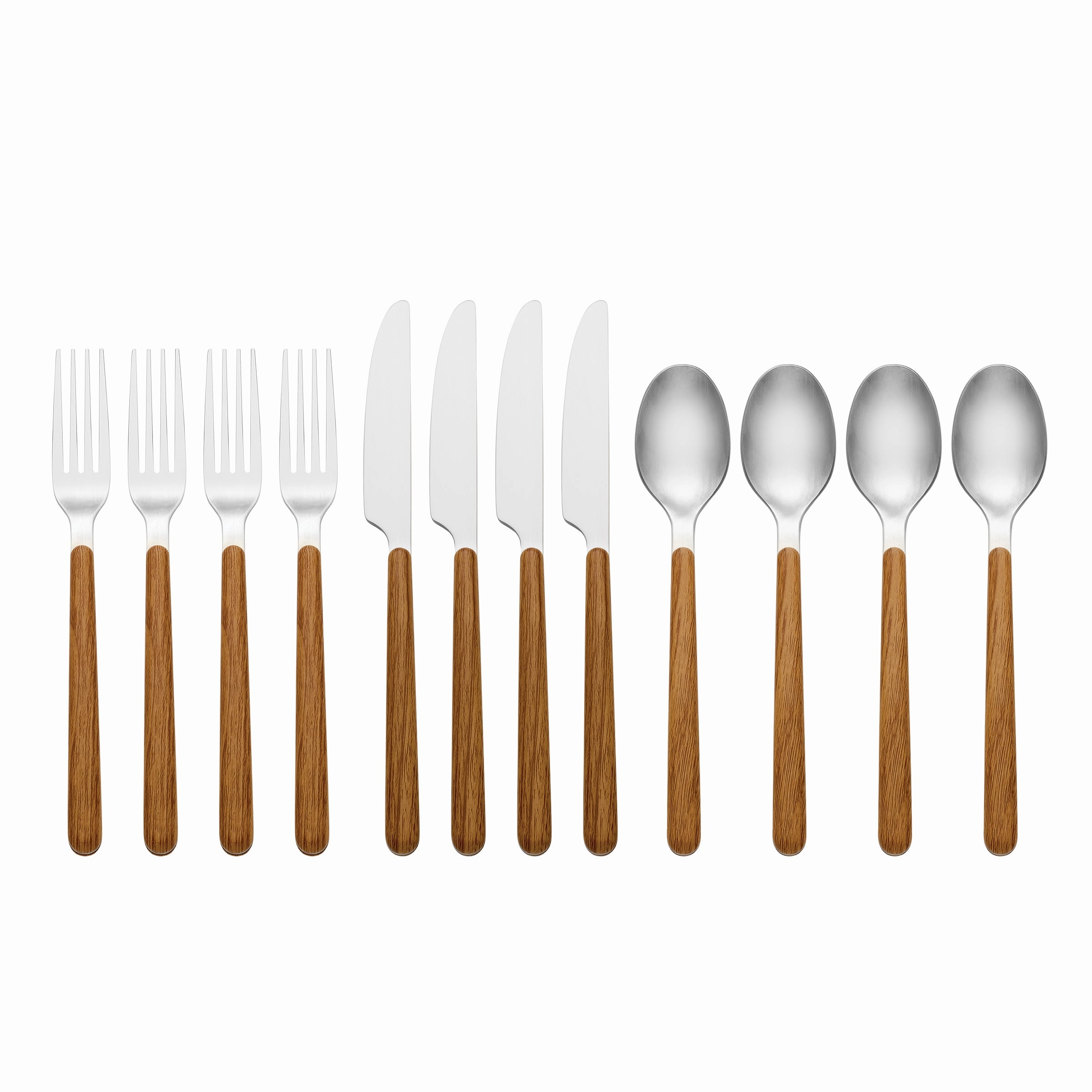 24 Seven Mirror Faux Wood Handle 12 Piece Flatware Set