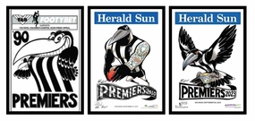 3 X OFFICIAL HERALD SUN MARK KNIGHT & WEG COLLINGWOOD MAGPIES 1990, 2010 & 2023 FRAMEShandmade souvenirs