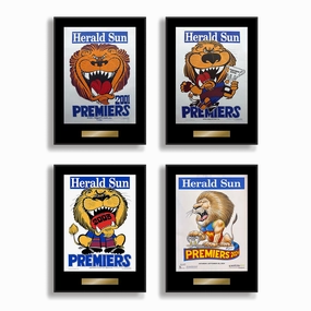 4 x DELUXE BRISBANE LIONS OFFICIAL HERALD SUN 2001, 2002, 2003 & 2024 FRAMED POSTER (Black Edition)handmade souvenirs