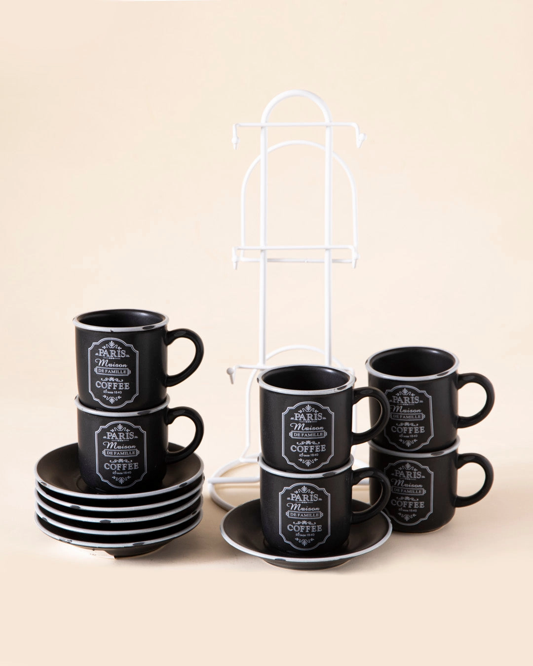 'Paris Maison De Famille' Teacups & Saucer - Set of 6