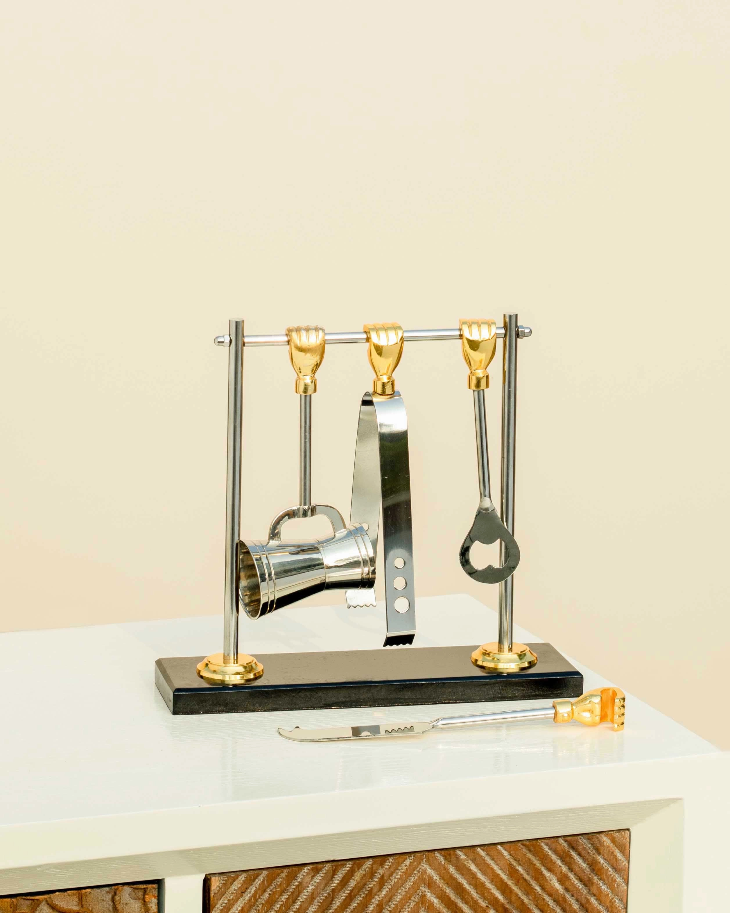 "Essential Bar Tool Set" Ice Tong, Forked Knife, Cocktail Shaker, Opener - 10"modern kitchen decor ,kitchen dinner set ,dinnerware 