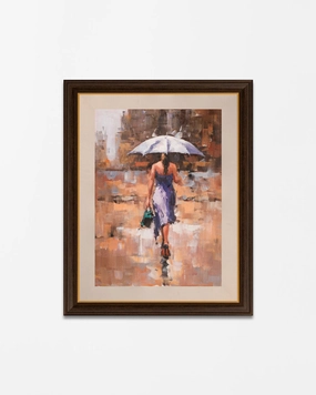 "Woman Walking In The Rain" Handmade Oil Painting 24"x 36"nordic style wall decor