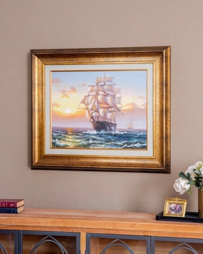 'Ship in Ocean' Handmade Oil Painting - 28x32 Inchnordic style wall decor