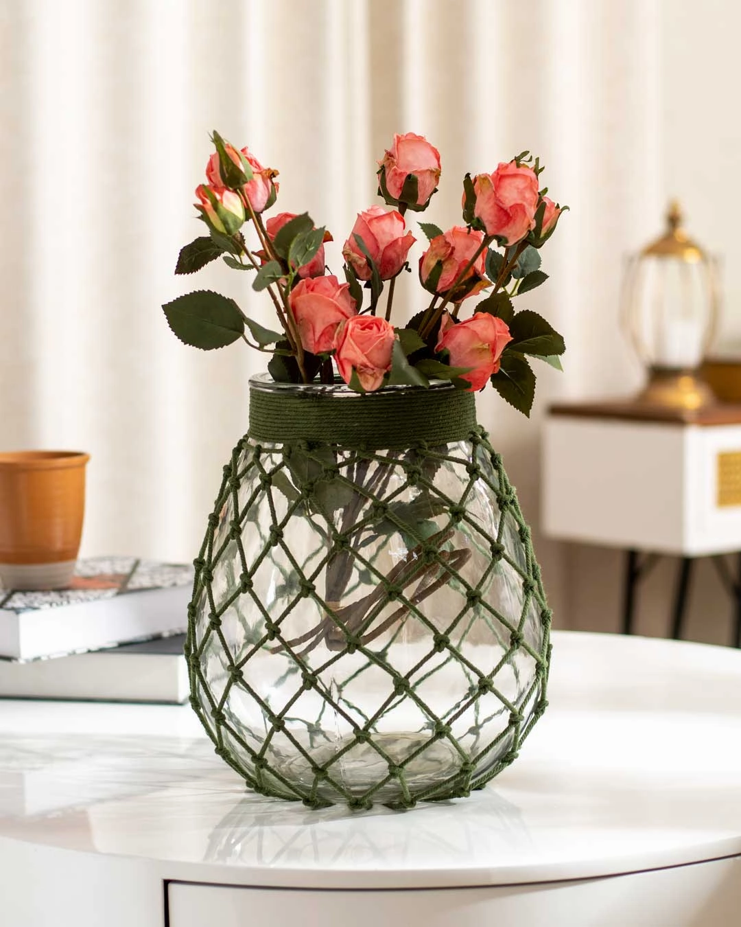 'Strings of Beauty' Macrame Glass Vase - Largehome decor ,wall decor 