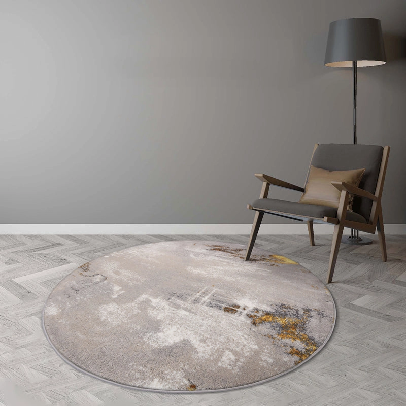 Abstract Gold and Grey Round Rug
