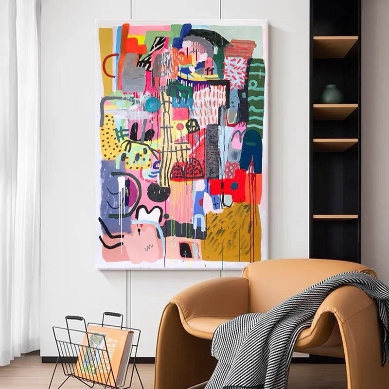 Abstract Multicolored Print Wall Art with Framenordic style wall decor