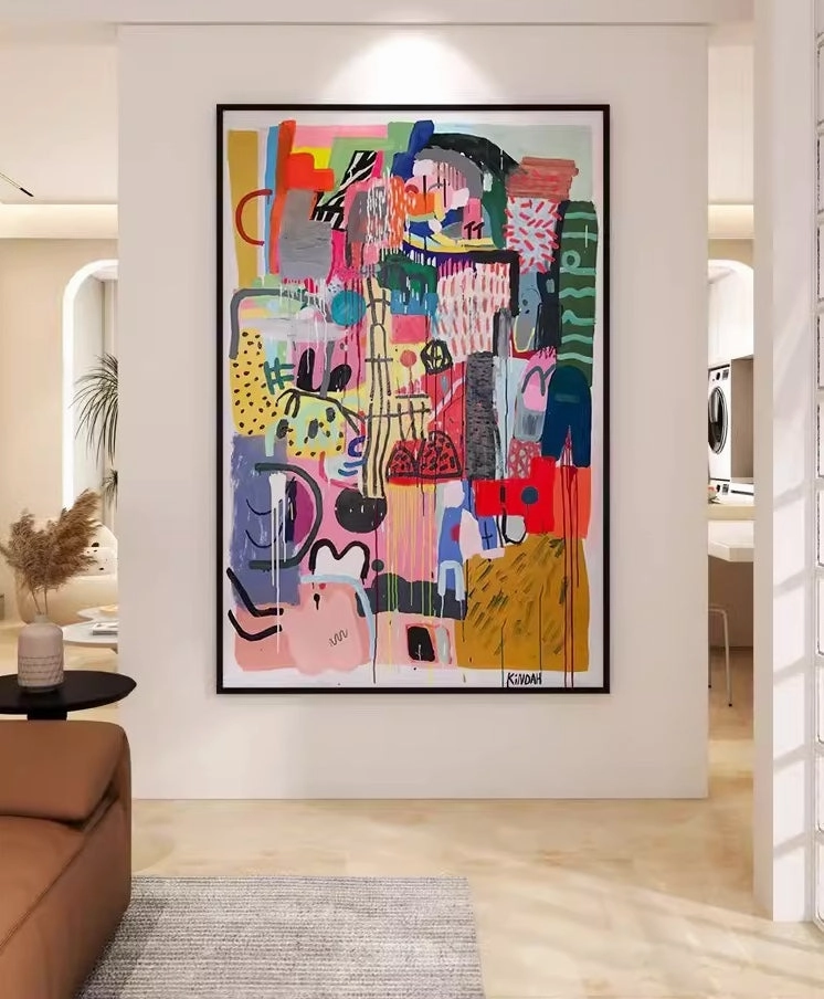 Abstract Multicolored Print Wall Art with Frame