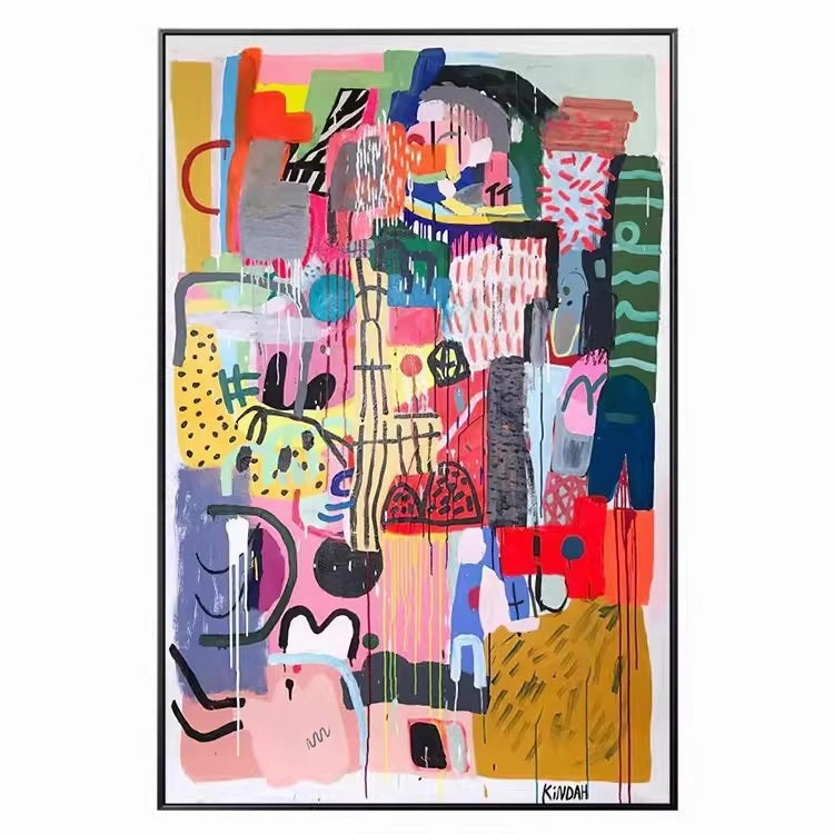 Abstract Multicolored Print Wall Art with Frame
