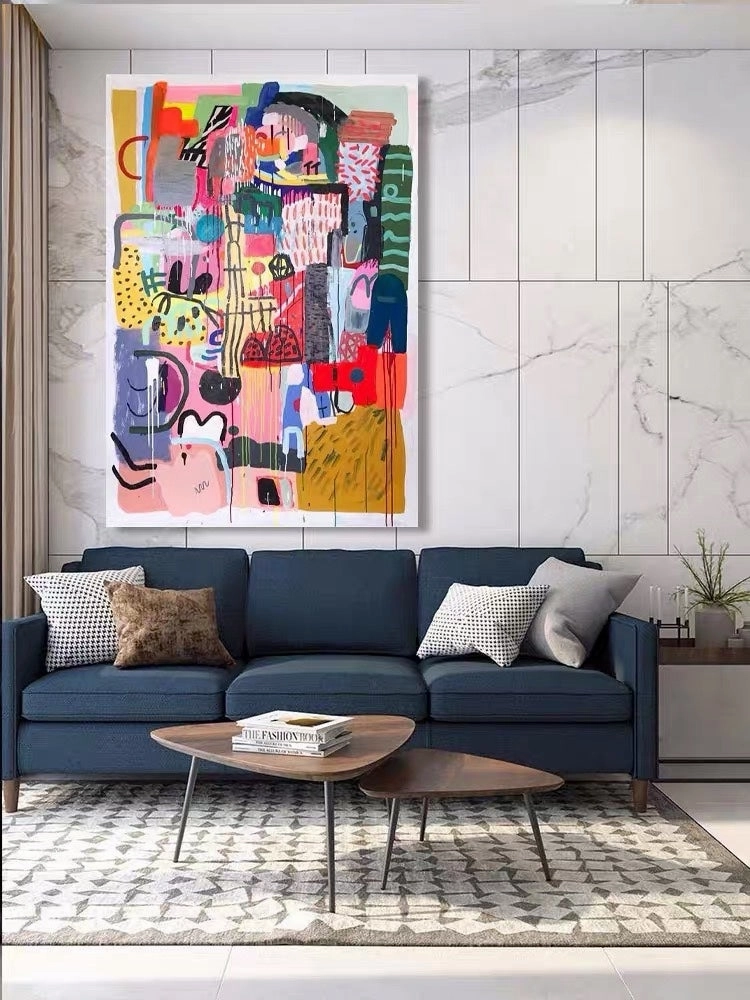 Abstract Multicolored Print Wall Art with Frame