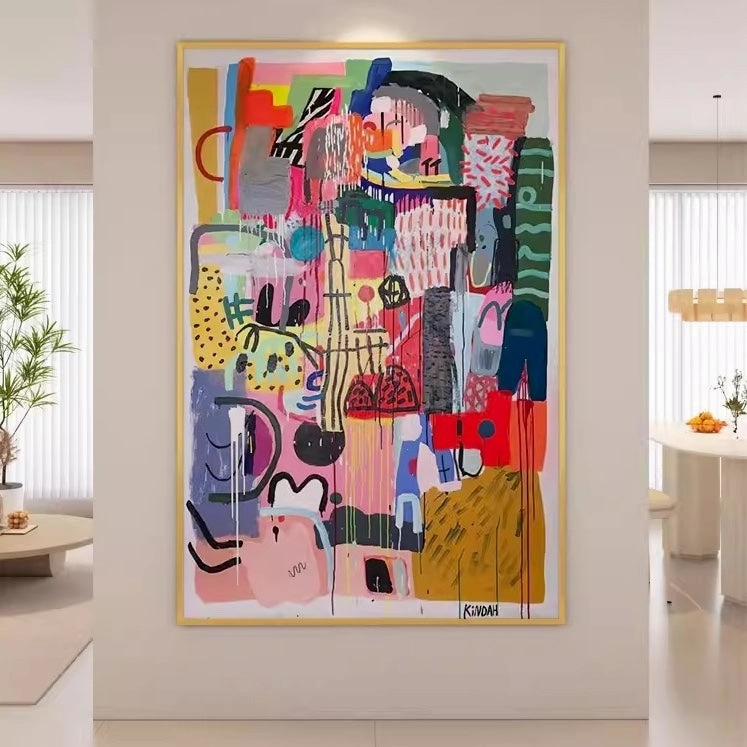 Abstract Multicolored Print Wall Art with Frame