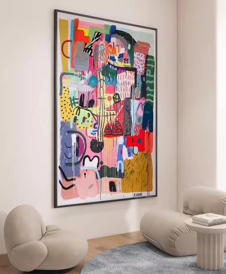 Abstract Multicolored Print Wall Art with Frame