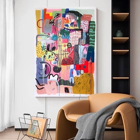 Abstract Multicolored Print Wall Art with Framenordic style wall decor