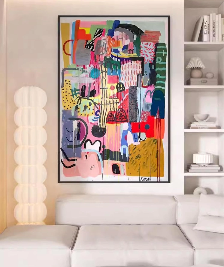 Abstract Multicolored Print Wall Art with Frame