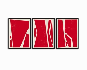 Abstract Squares Red Trio Setnordic style wall decor