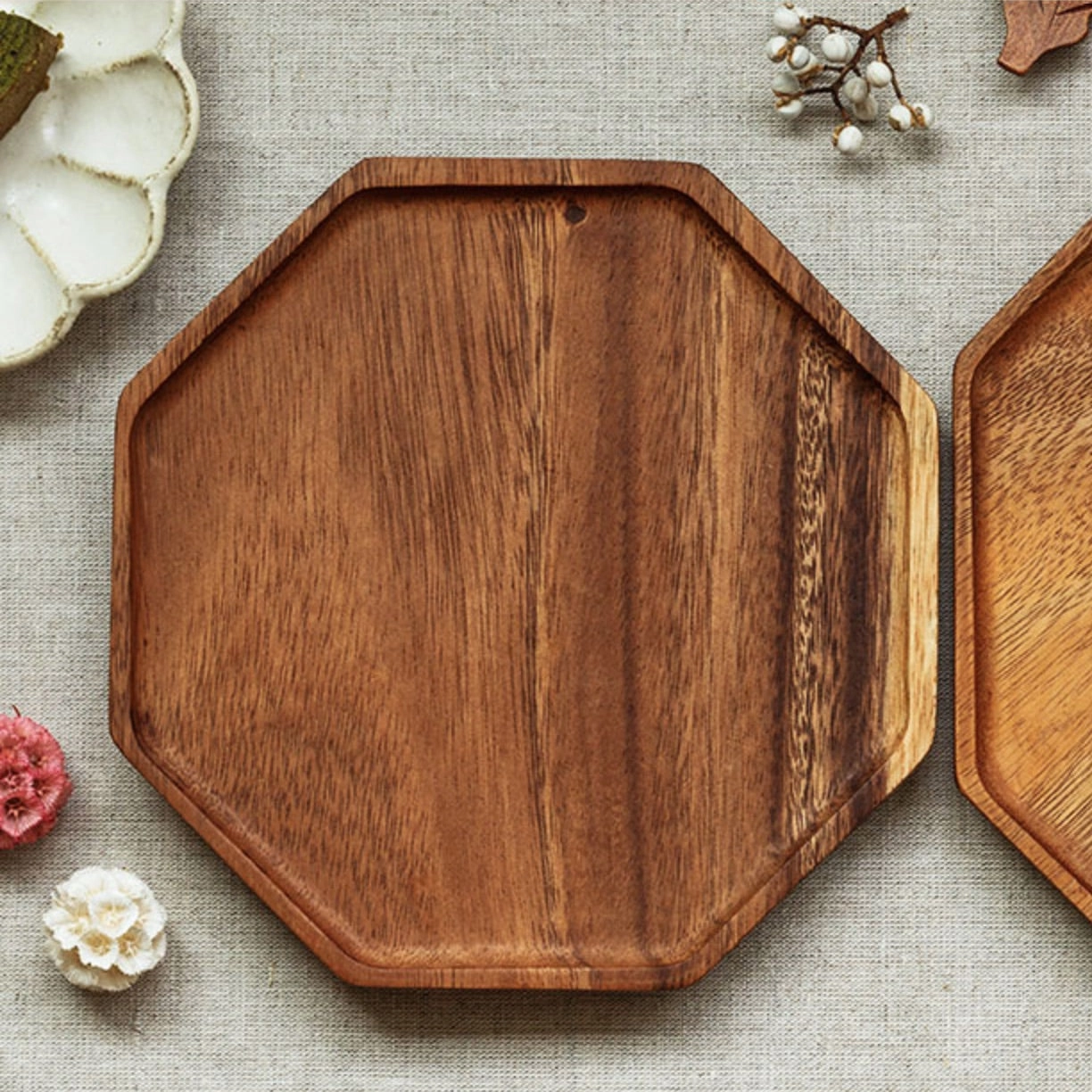 Acacia Wood Hexagon Serving Tray