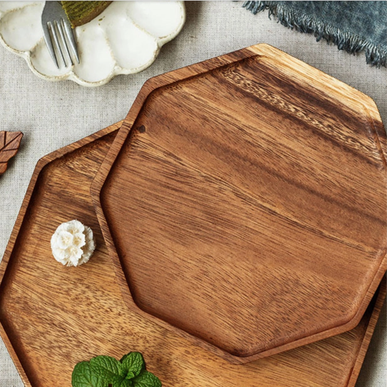Acacia Wood Hexagon Serving Tray