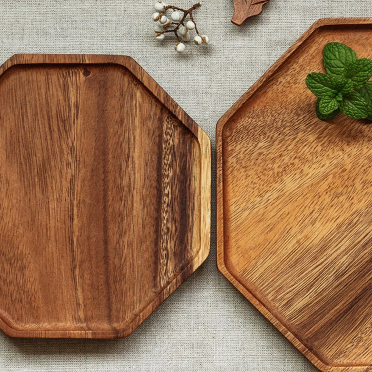 Acacia Wood Hexagon Serving Tray