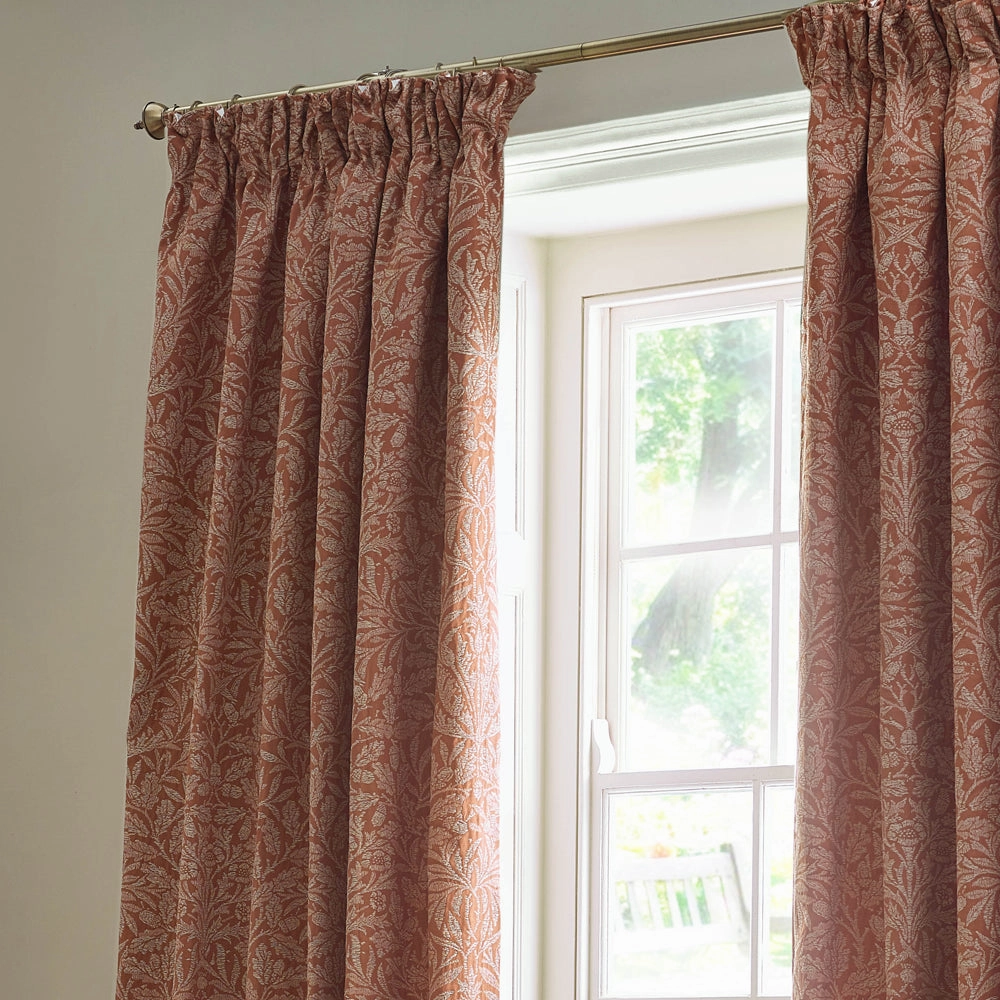 Acorn Tonal Matt Jacquard Pencil Pleat Curtains Brick