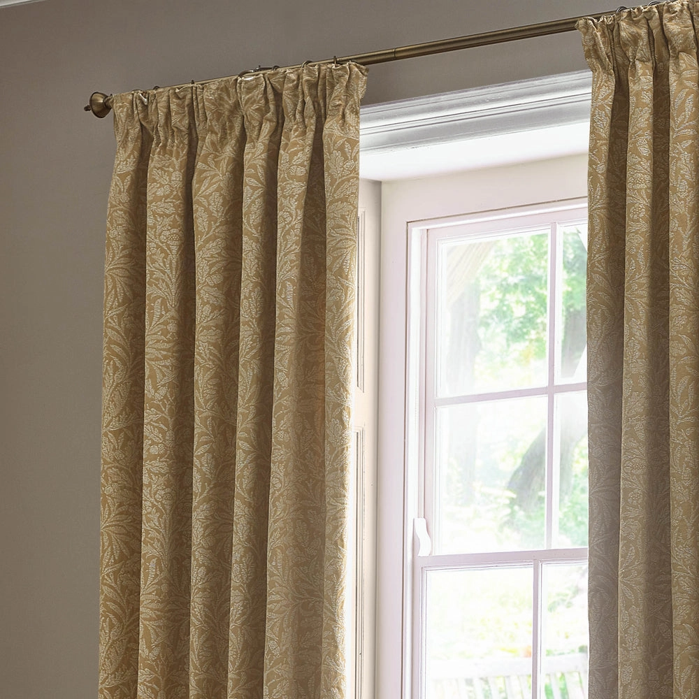 Acorn Tonal Matt Jacquard Pencil Pleat Curtains Gold