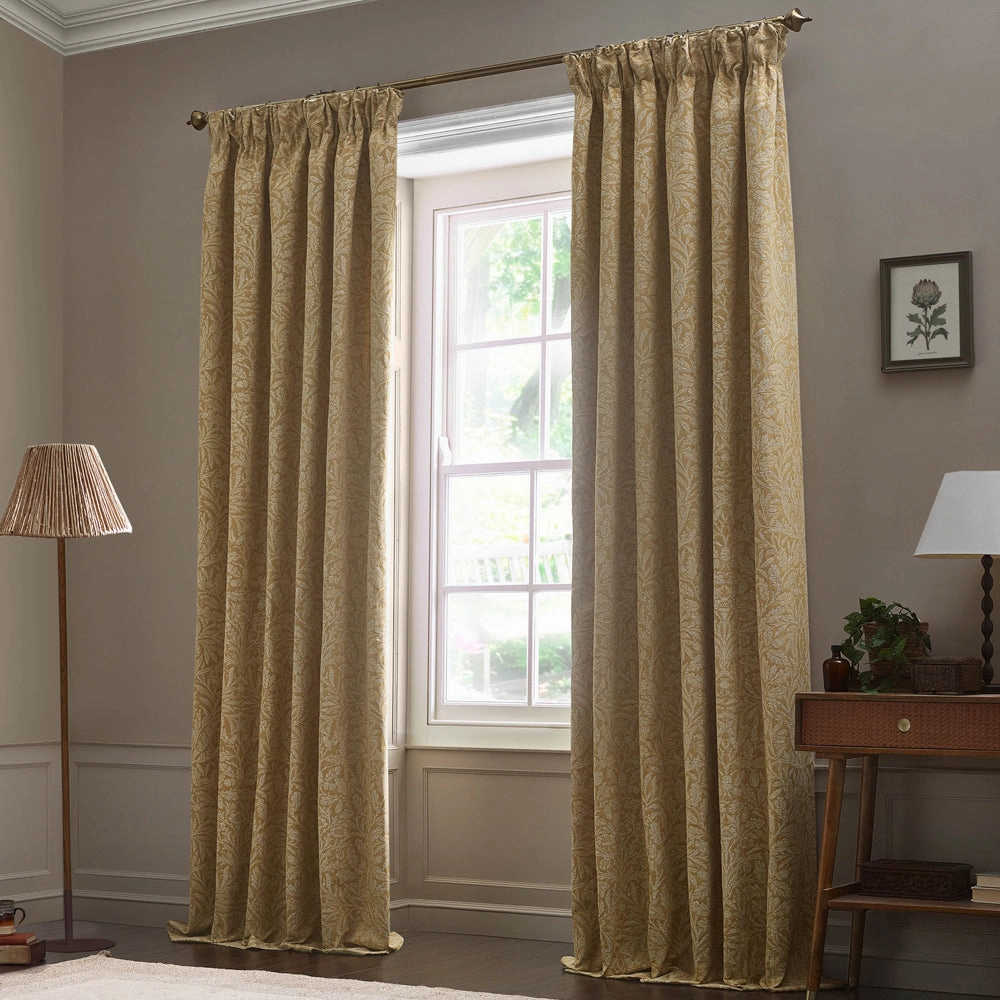 Acorn Tonal Matt Jacquard Pencil Pleat Curtains Gold
