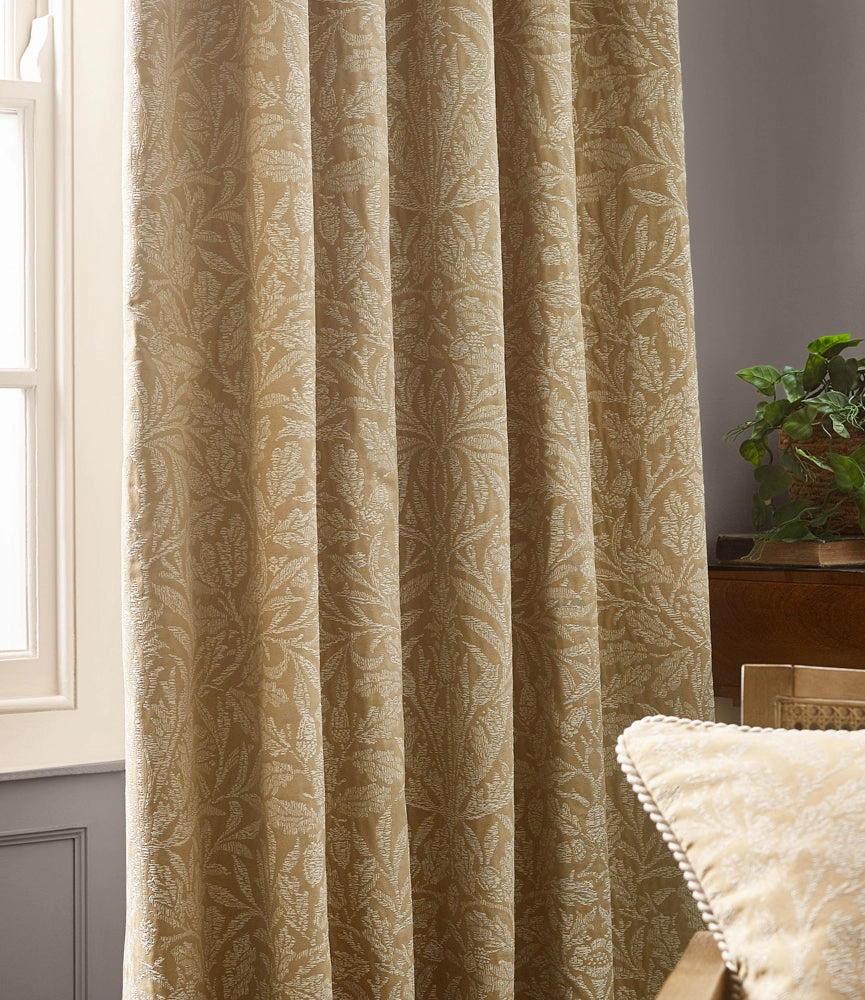 Acorn Tonal Matt Jacquard Pencil Pleat Curtains Gold