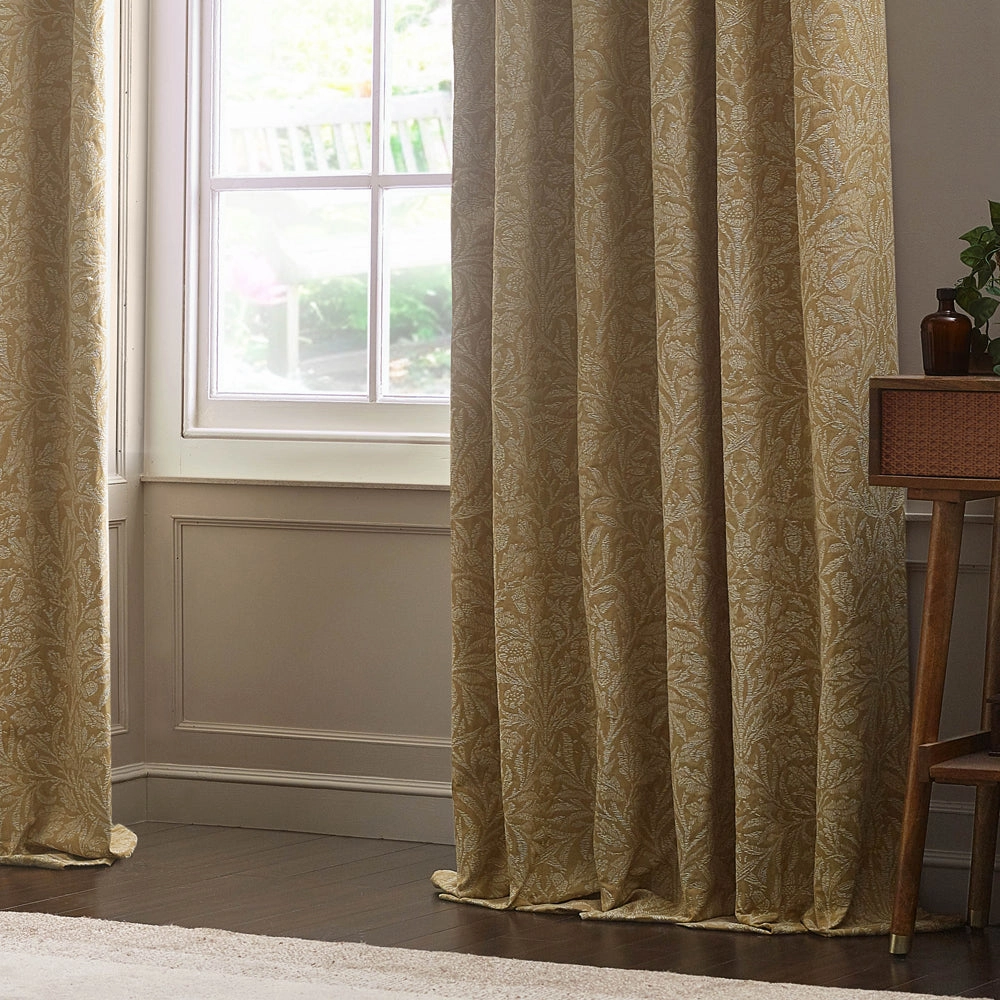 Acorn Tonal Matt Jacquard Pencil Pleat Curtains Gold