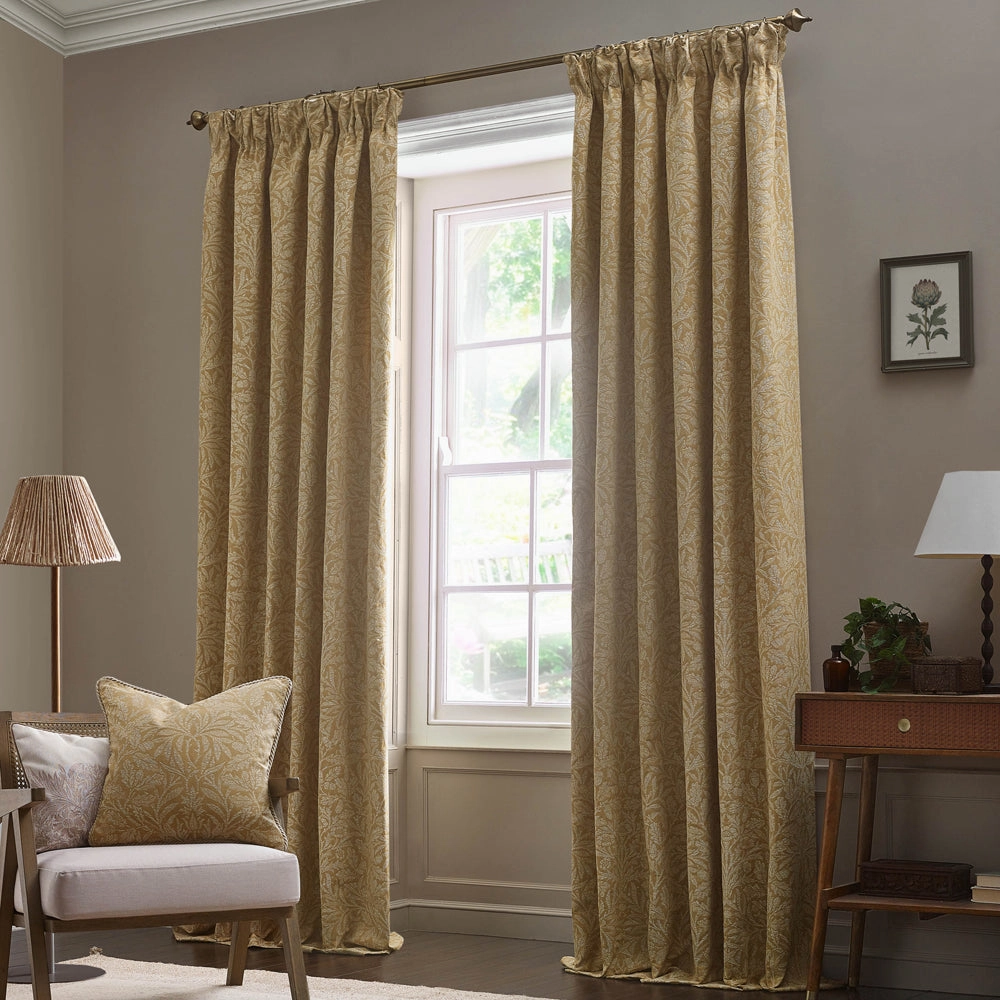 Acorn Tonal Matt Jacquard Pencil Pleat Curtains Gold