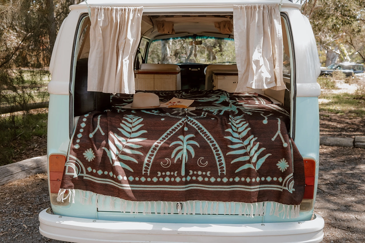 Adalyn Brown Mint Green Boho Picnic Rug