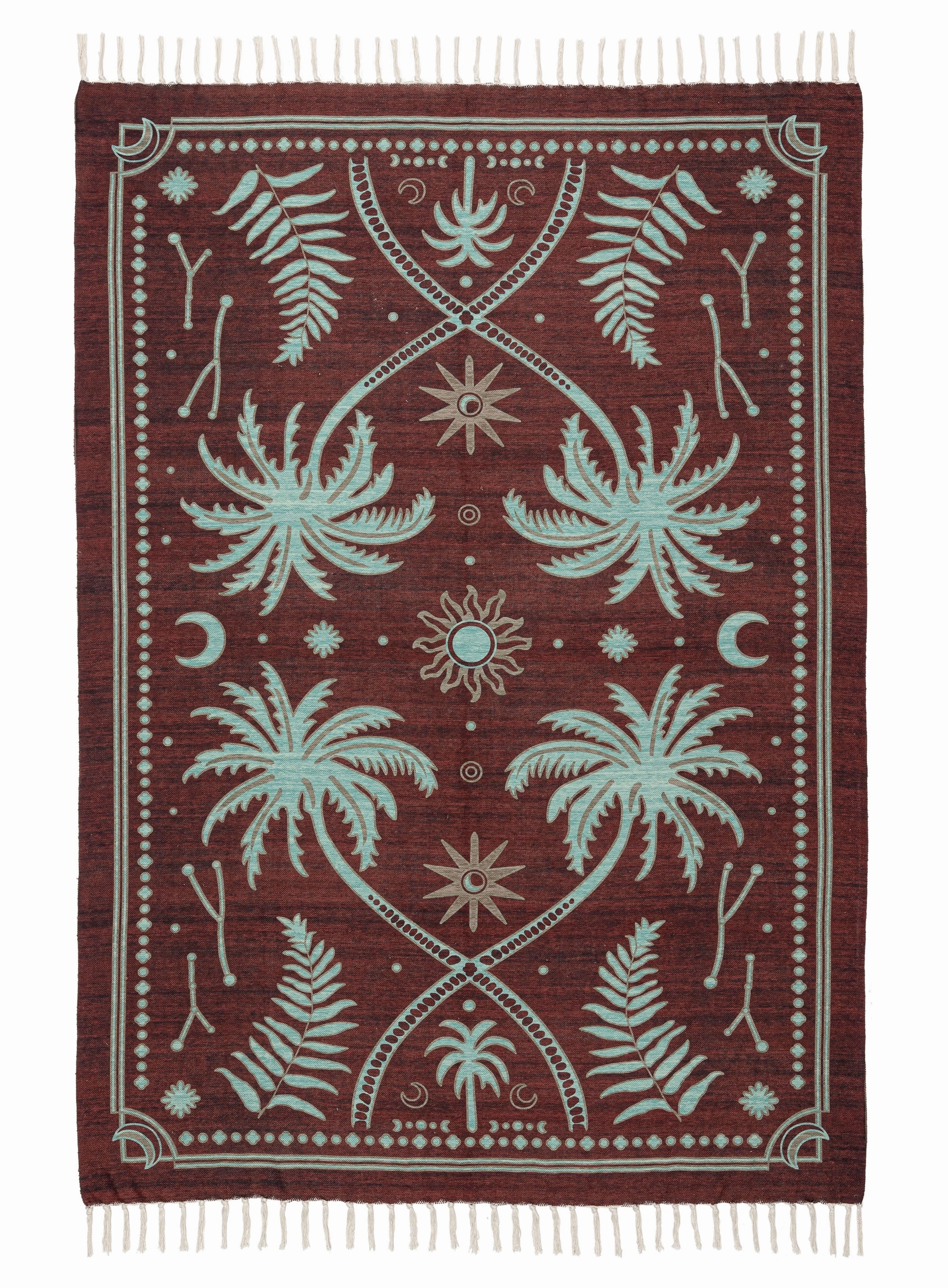 Adalyn Brown Mint Green Boho Picnic Rugmodern color block patchwork rug