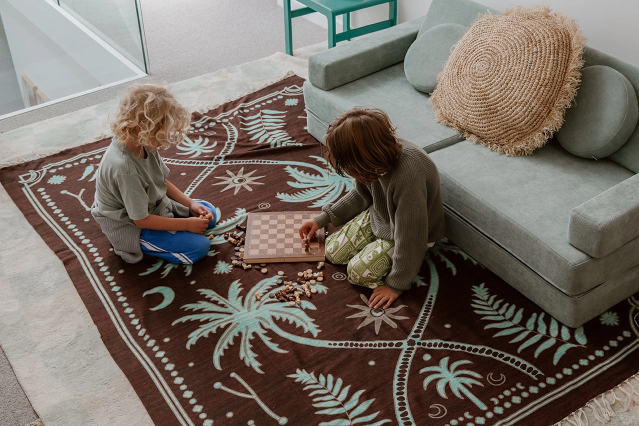 Adalyn Brown Mint Green Boho Picnic Rug