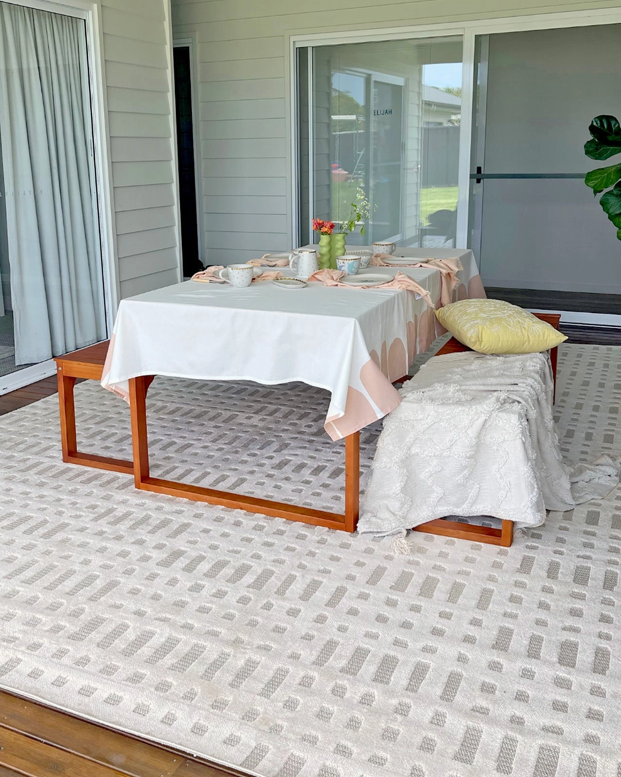 Adrianne Ivory Cream Checkered Indoor Outdoor Rug *NO RETURNS UNLESS FAULTY