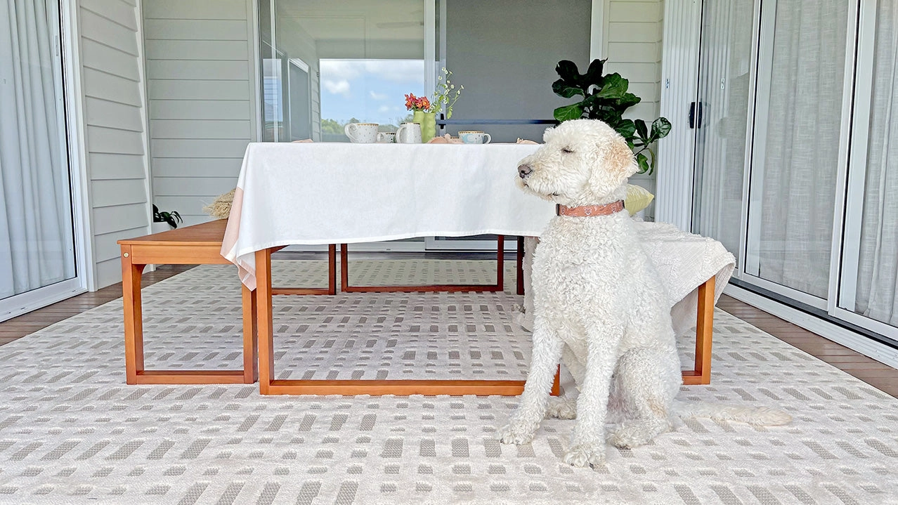 Adrianne Ivory Cream Checkered Indoor Outdoor Rug *NO RETURNS UNLESS FAULTY