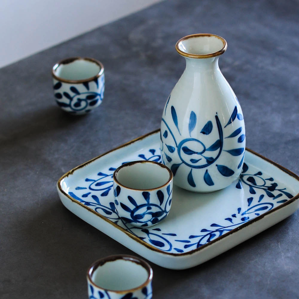 Akari Blue and White Japanese Sake Set