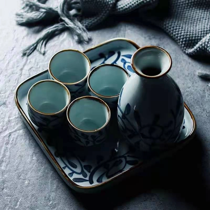 Akari Blue and White Japanese Sake Set