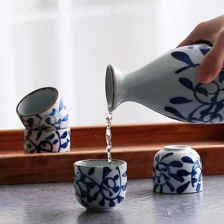 Akari Blue and White Japanese Sake Set