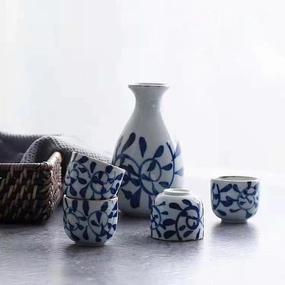 Akari Blue and White Japanese Sake Setmodern kitchen decor ,kitchen dinner set ,dinnerware 