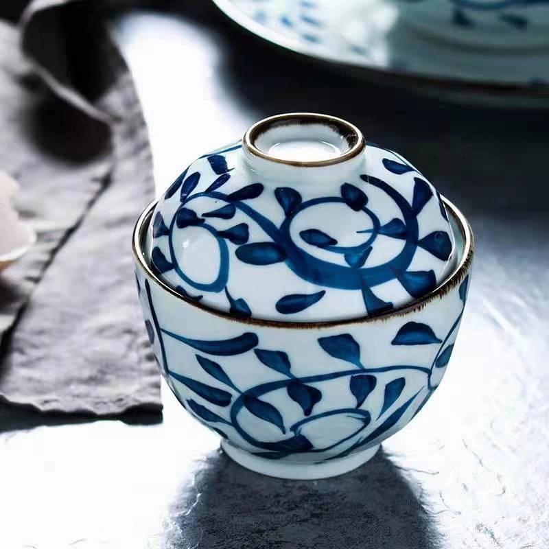 Akari Blue and White Japanese Soup Bowl with Covermodern kitchen decor ,kitchen dinner set ,dinnerware 