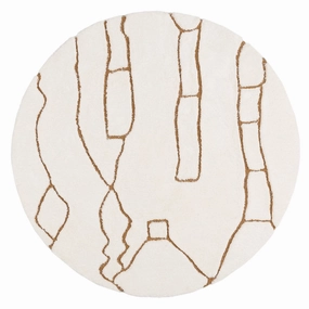 Alayna Cream and Gold Tribal Round Shag Rugmodern color block patchwork rug