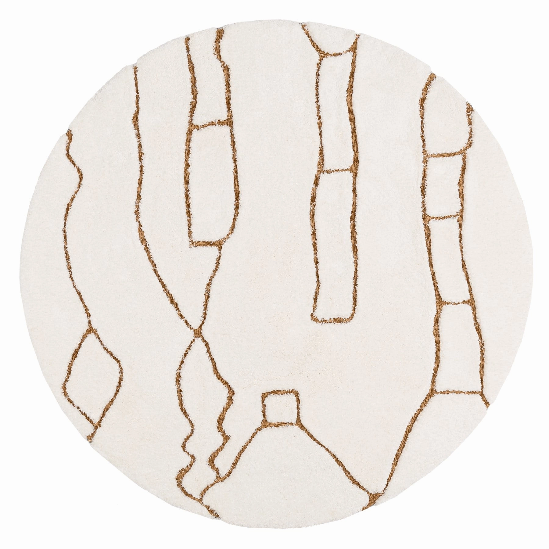 Alayna Cream and Gold Tribal Round Shag Rugmodern color block patchwork rug