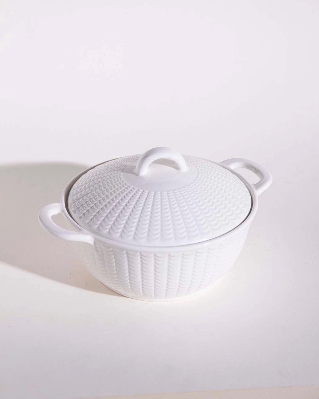 All White Embossed Serving Bowl with Lid - Small