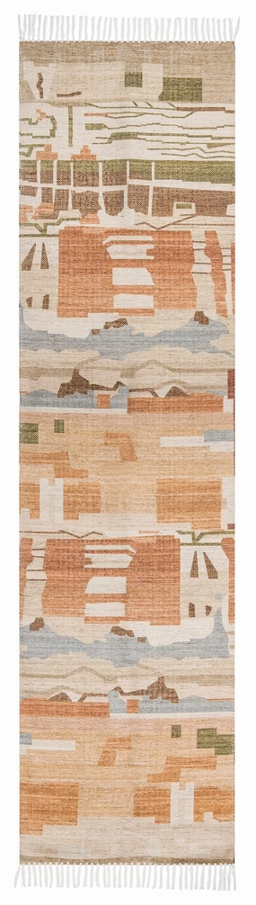 Allegra Orange and Cream Multi-Colour Abstract Tribal Indoor Outdoor Runner Rugmodern color block patchwork rug