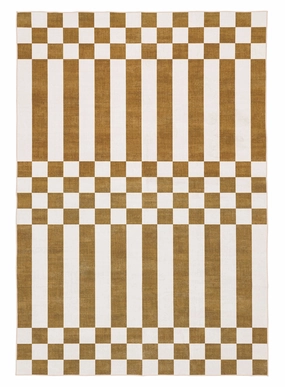 Alula Brown and White Checkered and Striped Rugmodern color block patchwork rug