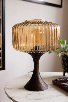 Amber Glass & Wooden Base Table Lampkids table lamp,modern table lamp