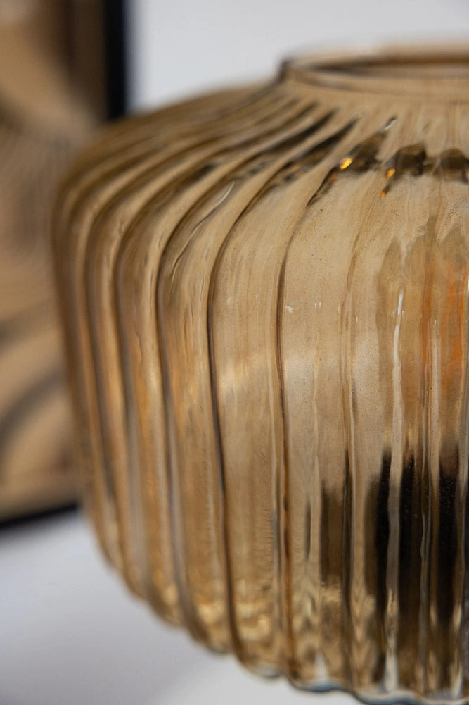 Amber Glass & Wooden Base Table Lamp