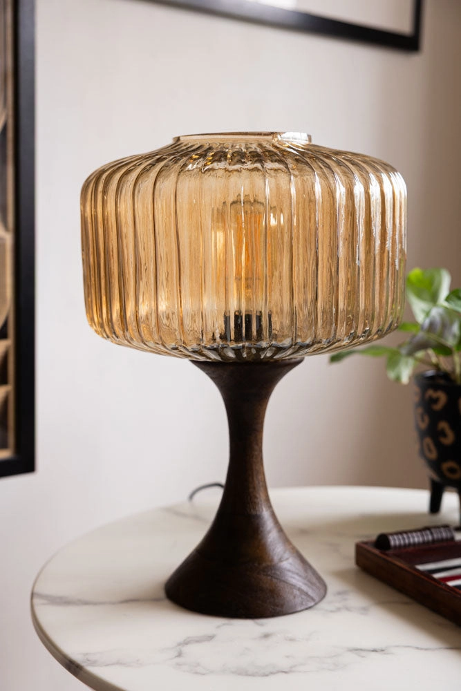 Amber Glass & Wooden Base Table Lampkids table lamp,modern table lamp