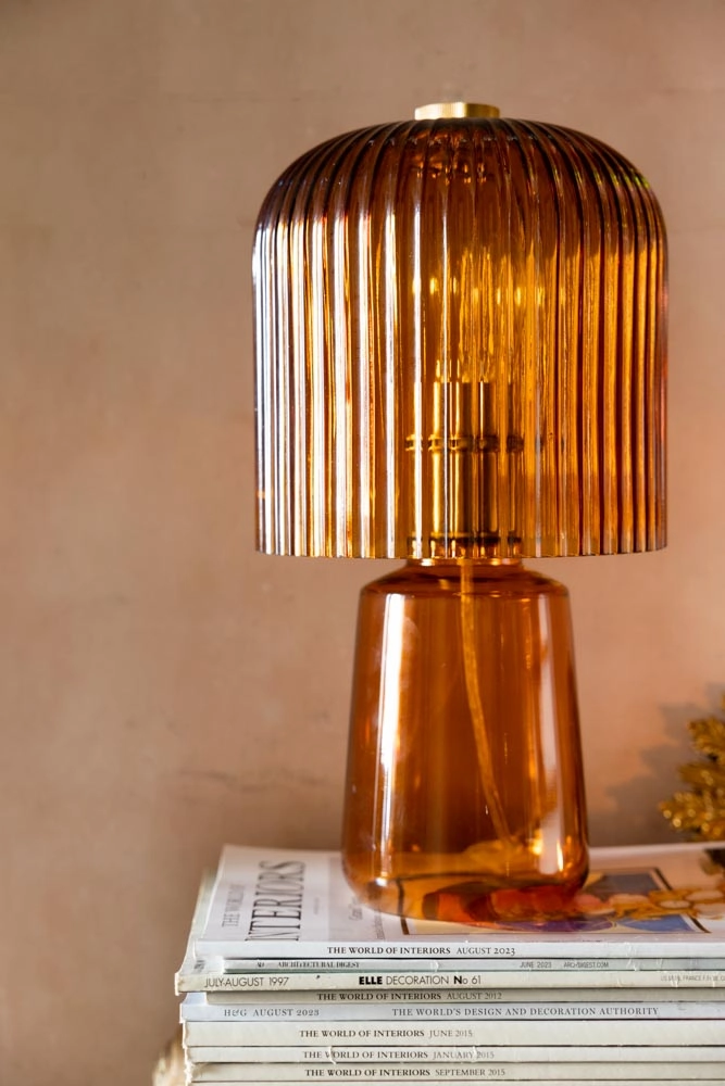 Amber Seventies Glass Table Lamp