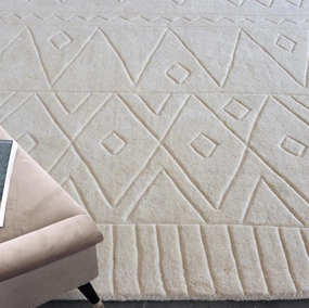 Anushka Cream White Wool Rugmodern color block patchwork rug