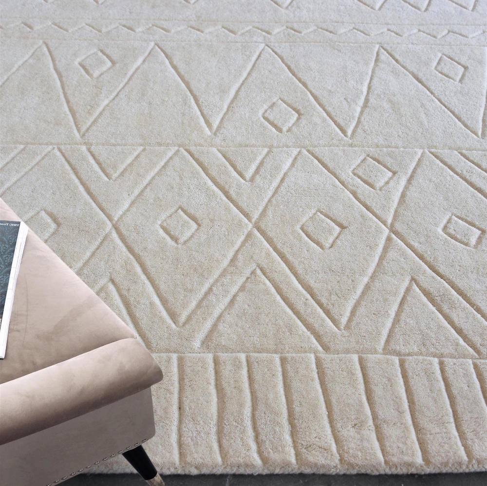 Anushka Cream White Wool Rugmodern color block patchwork rug